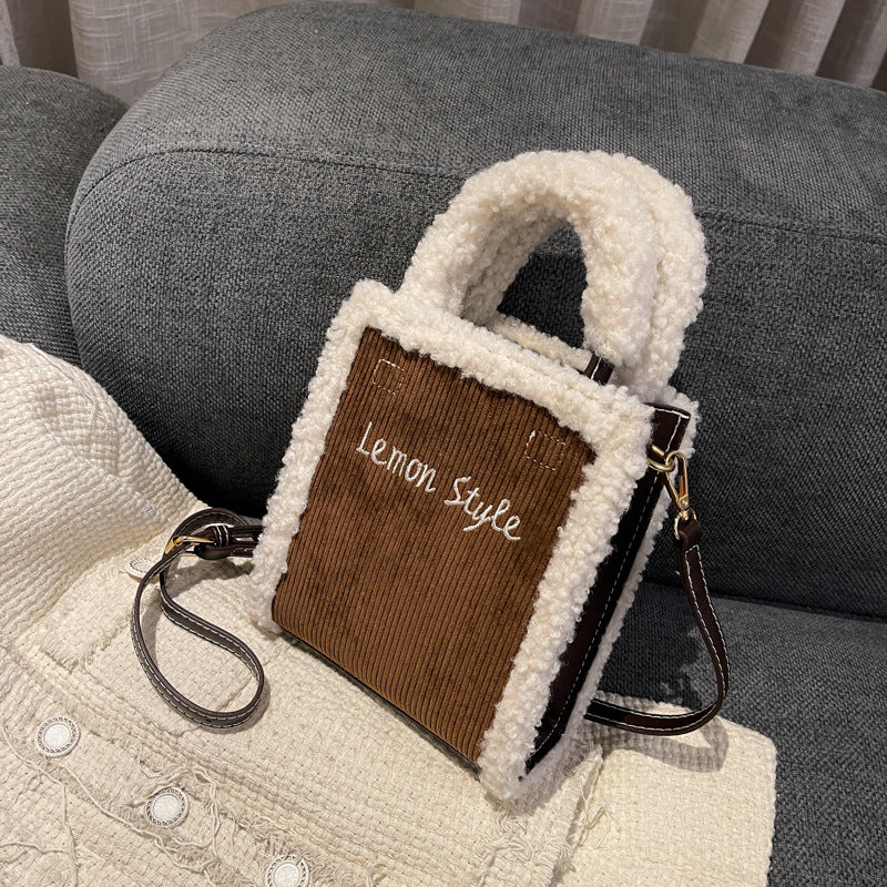 Ladies Cute Lamb Fleece Side Handbag Fashion Backpack