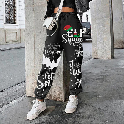 Women's Christmas Positioning Printed Loose Sweatpants