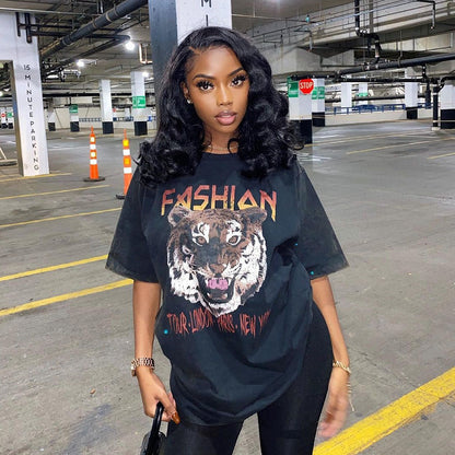 Casual Cotton Imitation Printing Long T-Shirt Half Sleeve