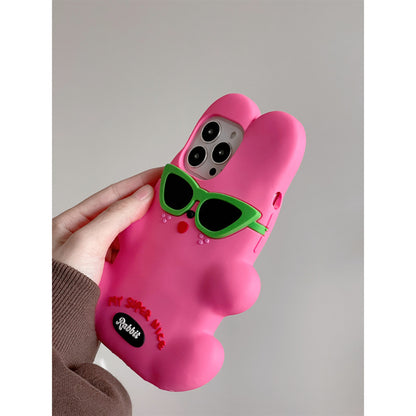 Trendy Cool Rose Three-dimensional Sunglasses Rabbit Phone Case