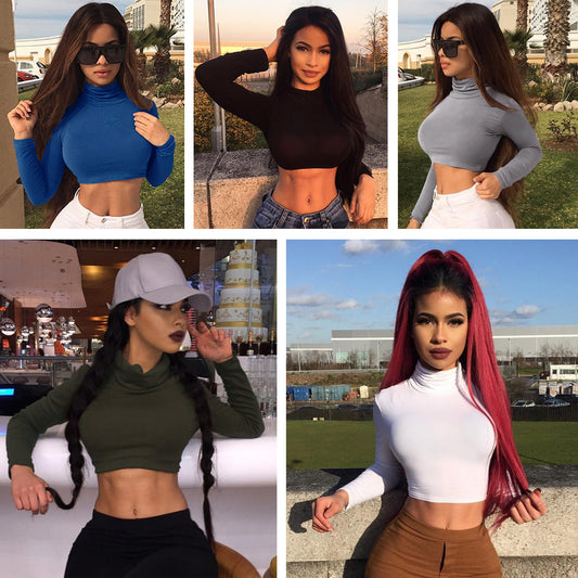 High collar long sleeve crop top