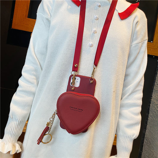 Fashion Burgundy Heart Coin Purse Phone Case