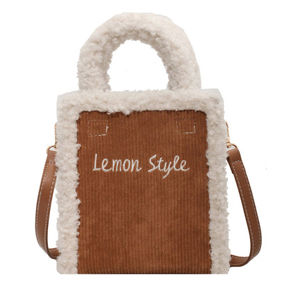 Ladies Cute Lamb Fleece Side Handbag Fashion Backpack