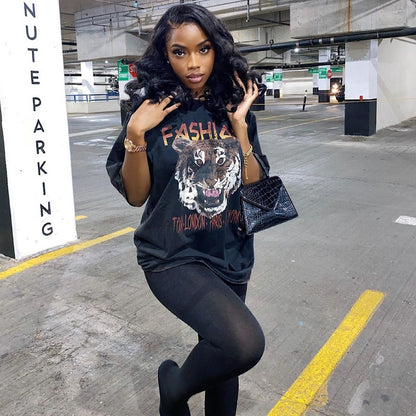 Casual Cotton Imitation Printing Long T-Shirt Half Sleeve