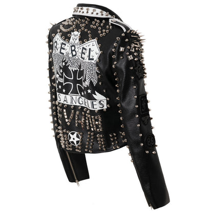 New Punk Rock Windmill Graffiti Leather Jacket