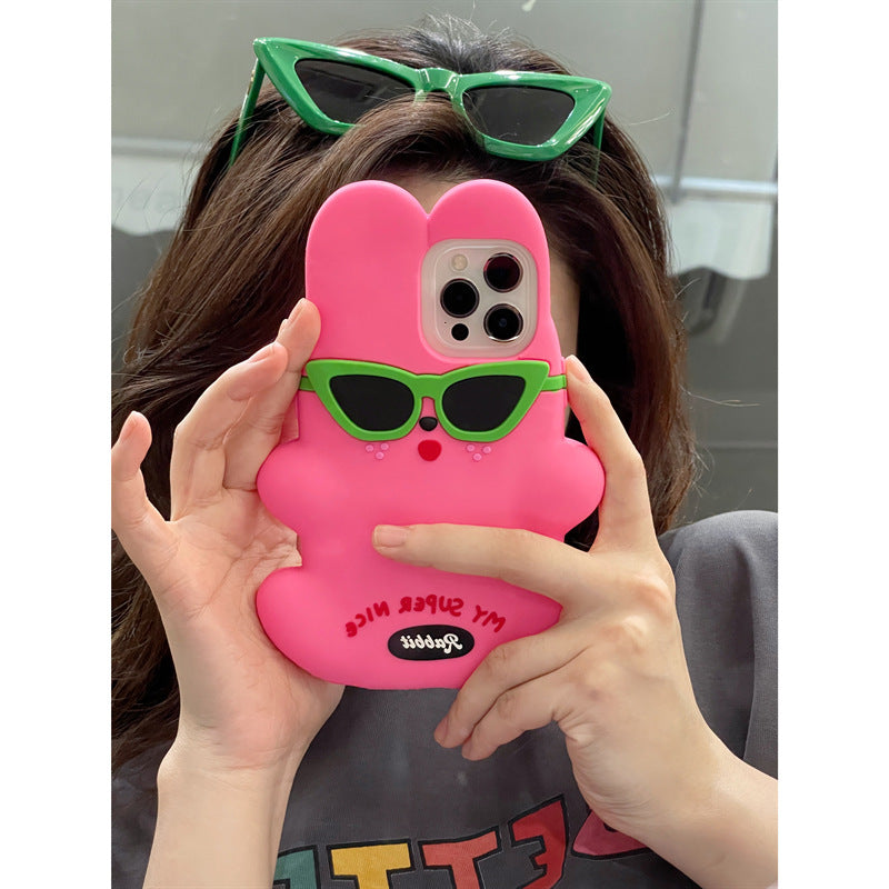 Trendy Cool Rose Three-dimensional Sunglasses Rabbit Phone Case