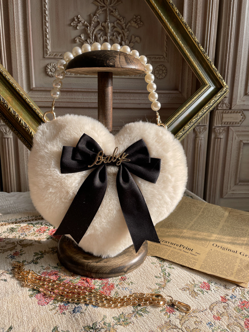 Lolita Heart Pearl Chain Plush Tote