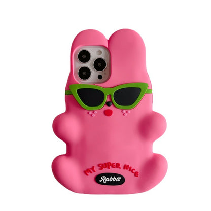 Trendy Cool Rose Three-dimensional Sunglasses Rabbit Phone Case