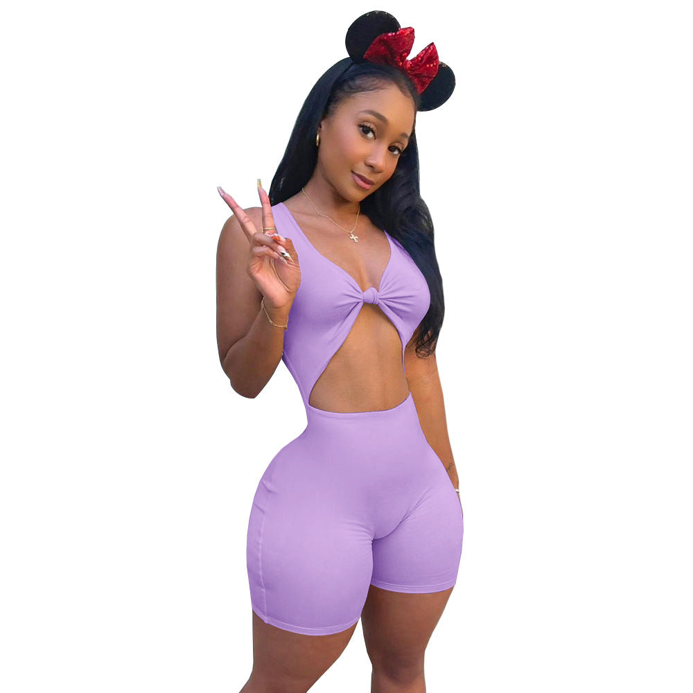 Sexy Fashion Hollow Solid Color Jumpsuit