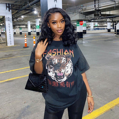 Casual Cotton Imitation Printing Long T-Shirt Half Sleeve