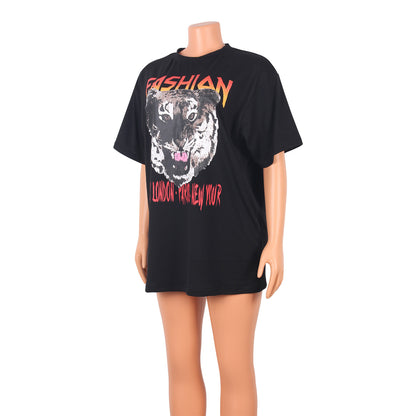 Casual Cotton Imitation Printing Long T-Shirt Half Sleeve