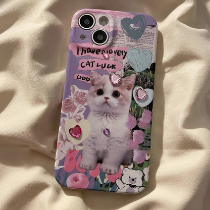 Cute Flower Cat Cartoon Niche Sticker Drill Phone Case