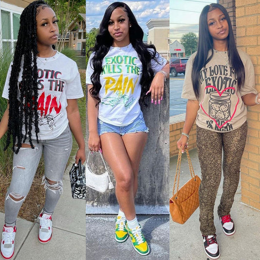 Sports Casual Letter Print Ladies Short-Sleeved T-Shirt