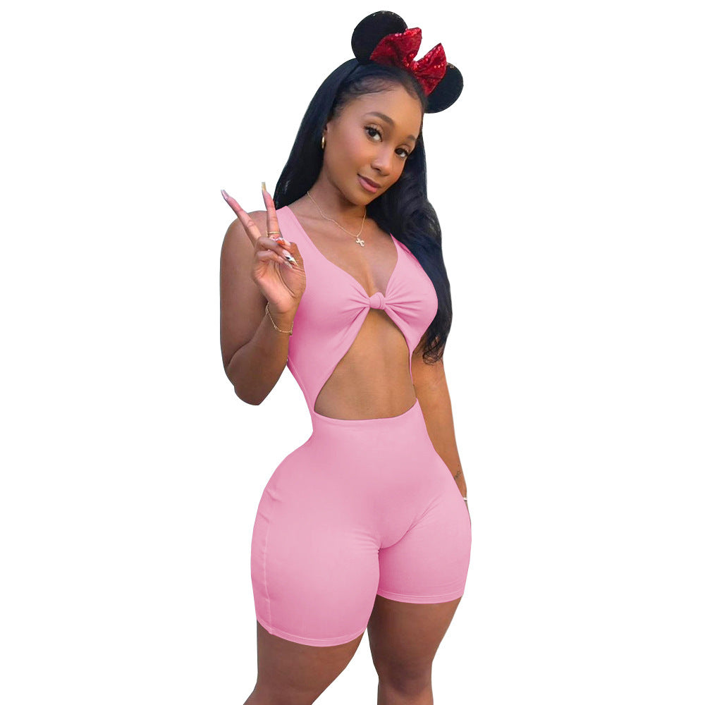 Sexy Fashion Hollow Solid Color Jumpsuit