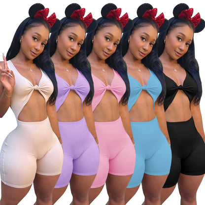 Sexy Fashion Hollow Solid Color Jumpsuit