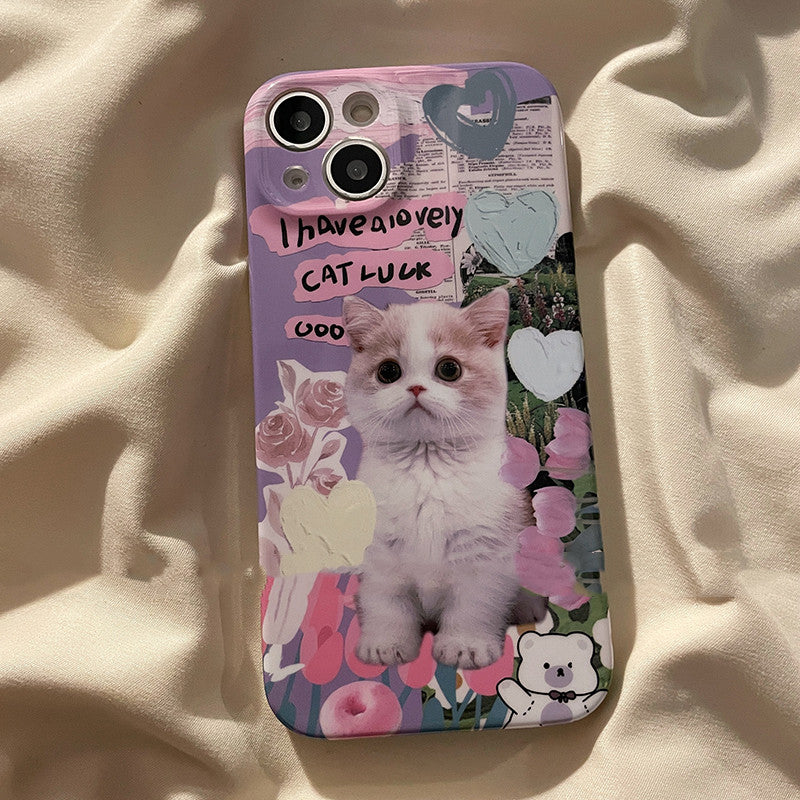 Cute Flower Cat Cartoon Niche Sticker Drill Phone Case