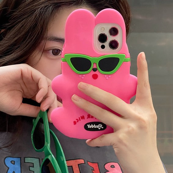 Trendy Cool Rose Three-dimensional Sunglasses Rabbit Phone Case