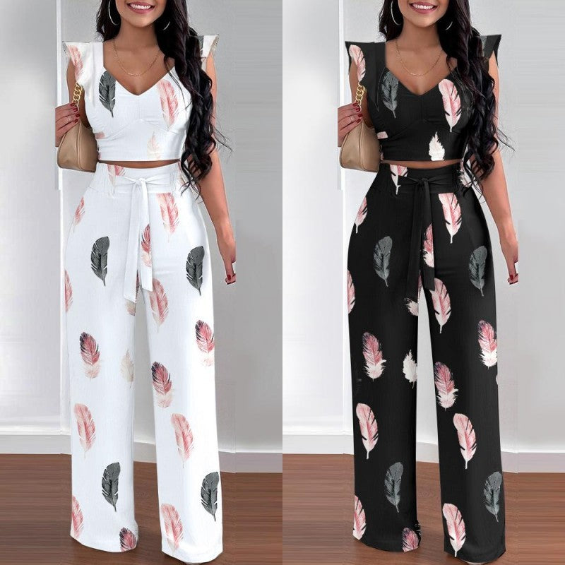 Women's Printed Polyester Trousers Casual Suit