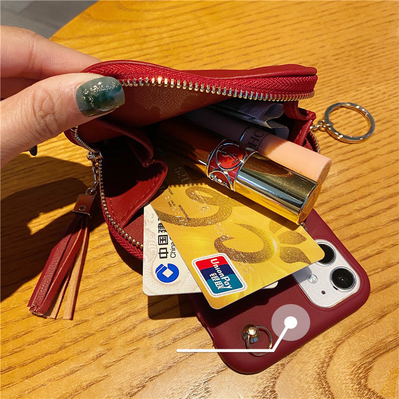 Fashion Burgundy Heart Coin Purse Phone Case
