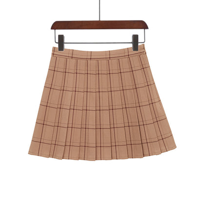 Plaid Pleated High Waist Skirt A- Line Skirt