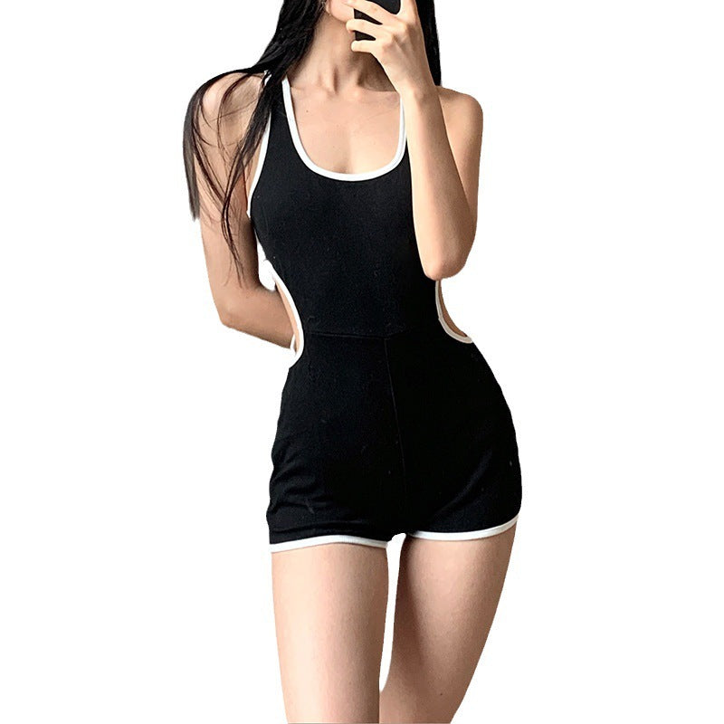 Street Design Color Matching U-neck Vest Jumpsuit For Women