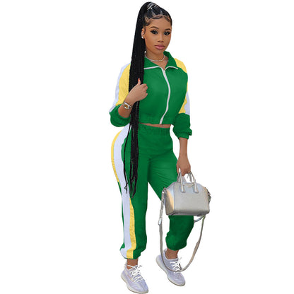 Stitching Solid Color Two-piece Women's Sports Suit