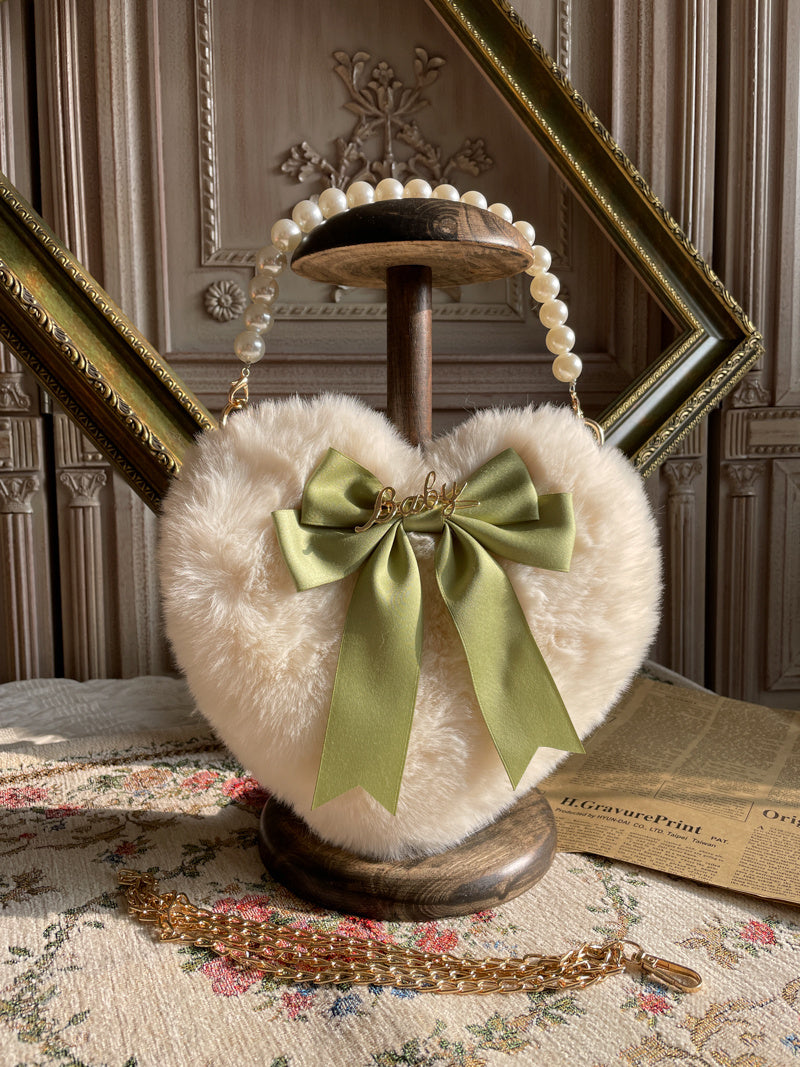 Lolita Heart Pearl Chain Plush Tote