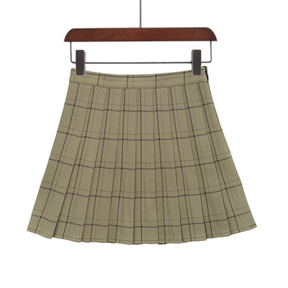 Plaid Pleated High Waist Skirt A- Line Skirt